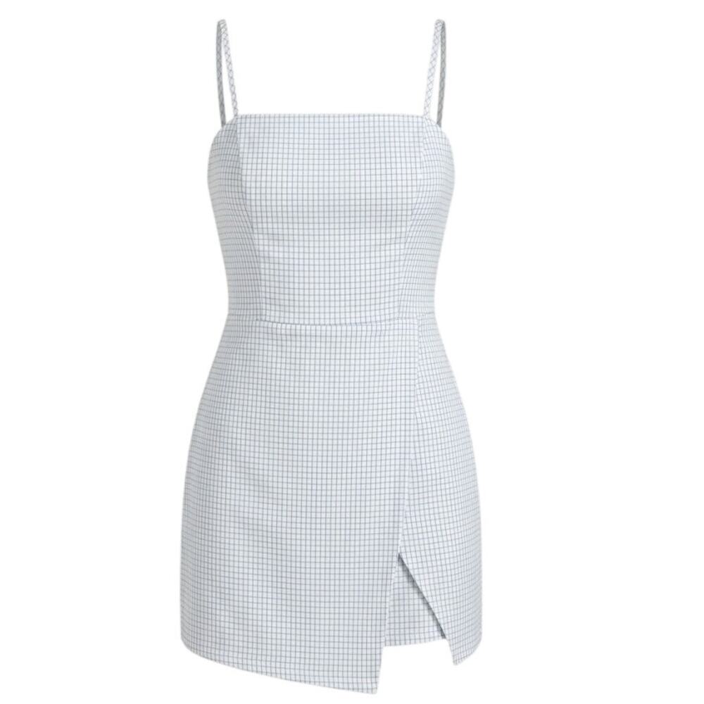 Altar'd State Grid Plaid Skort Romper Wrap Front Blue White S
